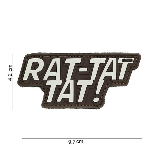 Gumová nášivka 101 Inc nápis Rat-Tat Tat! - hnědá