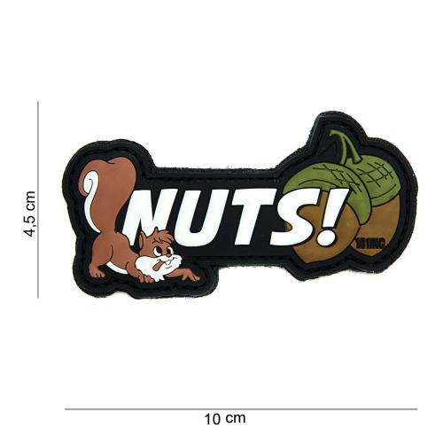 Gumová nášivka 101 Inc nápis Nuts! - biela