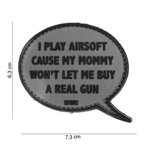 Gumová nášivka 101 Inc nápis I Play Airsoft - šedá