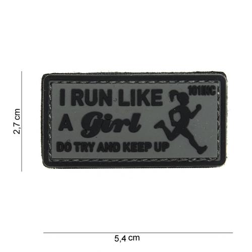Gumová nášivka 101 Inc nápis I Run Like a Girl - šedá