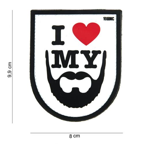 Gumová nášivka 101 Inc nápis I Love My Beard - bílá