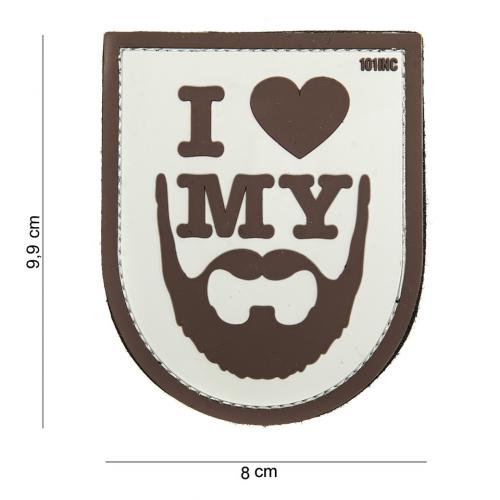 Gumová nášivka 101 Inc nápis I Love My Beard - hnědá