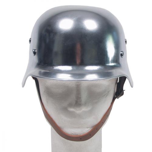 Helma ocelová WWII s koženým vnitřkem - stříbrná