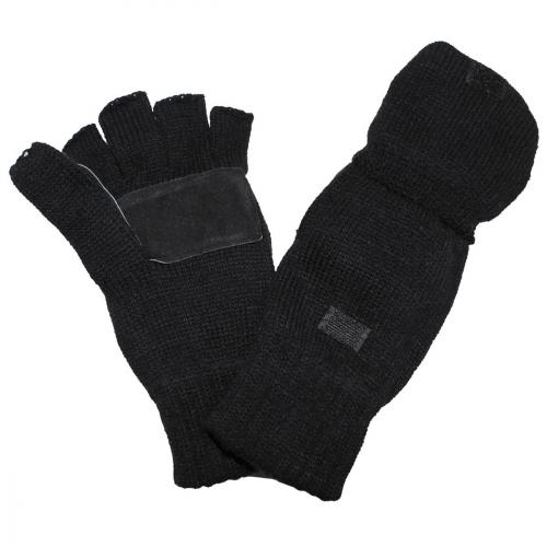 Pletené rukavice bez prstů s podšívkou MFH Strick - černé