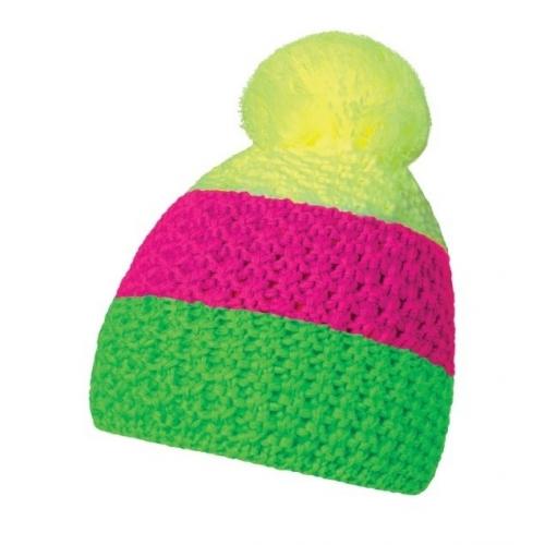 Čepice zimní CoFEE Cable Knit - zelená-růžová-žlutá