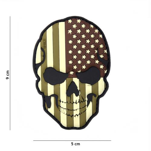 Gumová nášivka 101 Inc Skullhead vlajka USA - hnedá