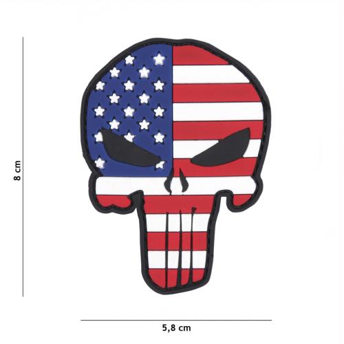 Gumová nášivka 101 Inc vlajka Punisher Head USA