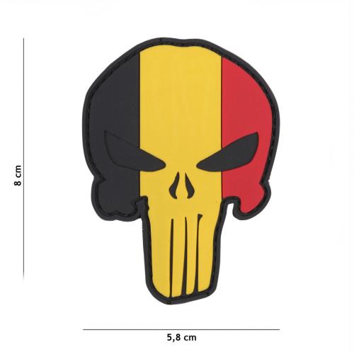 Gumová nášivka 101 Inc vlajka Punisher Head Belgicko