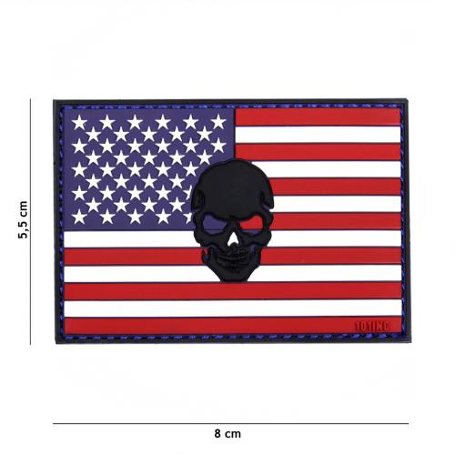 Gumová nášivka 101 Inc Skull vlajka USA - barevná