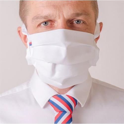 Bavlnená úpletová rúška na ústa a nos s vreckom Trikolóra - biela