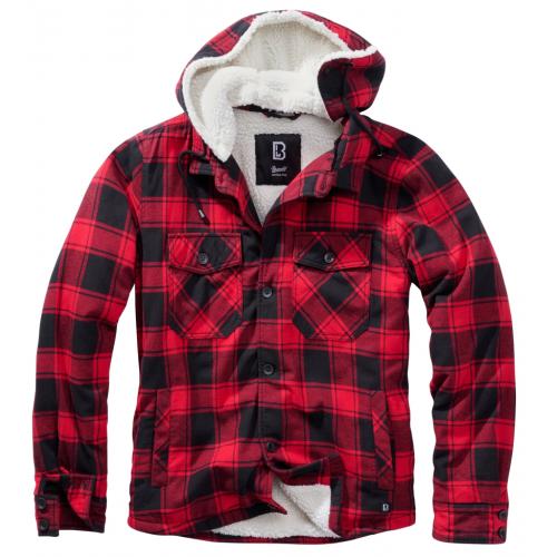Bunda Brandit Lumberjacket Hooded - červená-čierna
