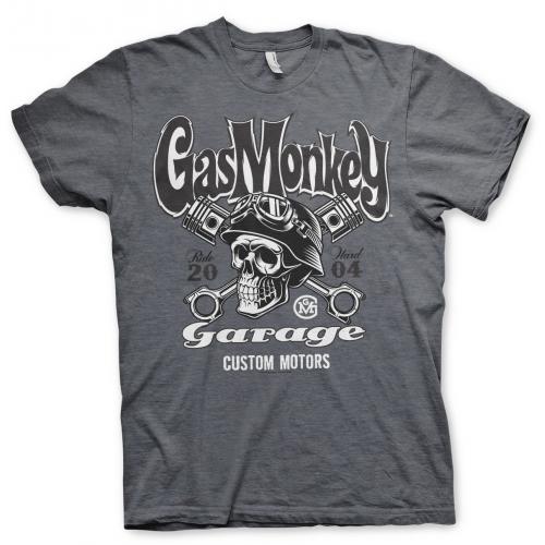 Triko Gas Monkey Garage Custom Motors Skull - tmavo sivé