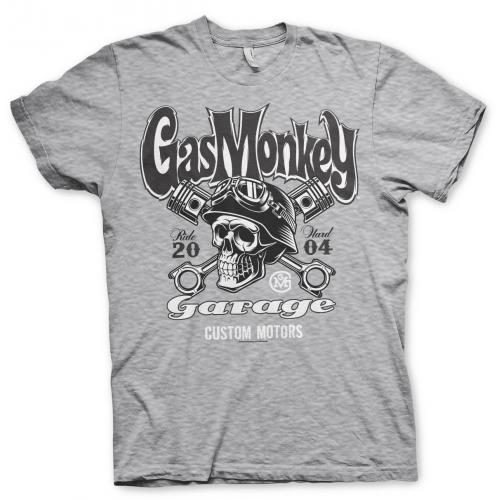 Triko Gas Monkey Garage Custom Motors Skull - svetlo sivé