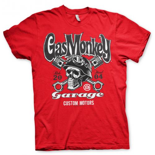 Triko Gas Monkey Garage Custom Motors Skull - červené