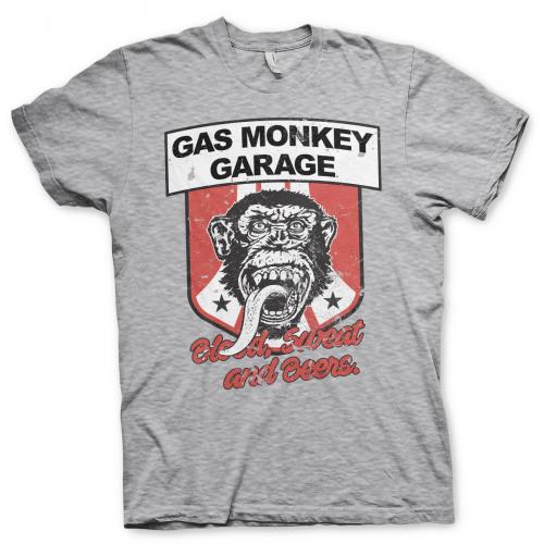 Triko Gas Monkey Garage Stripes Shield - svetlo sivé