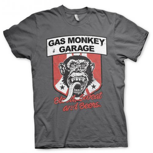 Triko Gas Monkey Garage Stripes Shield - tmavo sivé