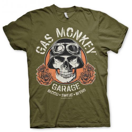 Triko Gas Monkey Garage Skull - olivové