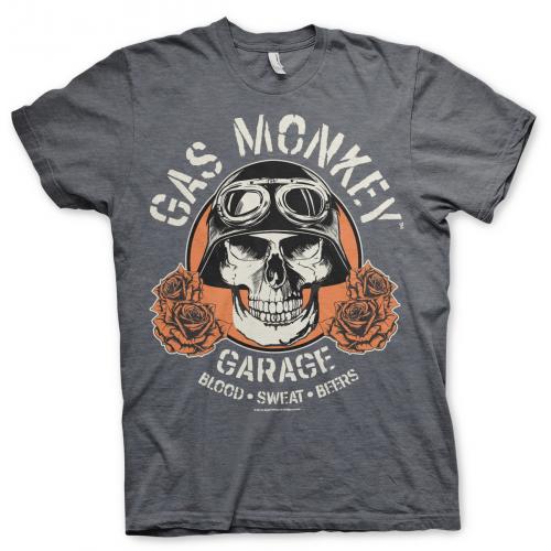 Triko Gas Monkey Garage Skull - šedé