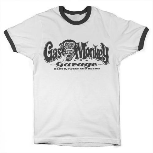 Triko Gas Monkey Garage Logo Ringer - biele-čierne
