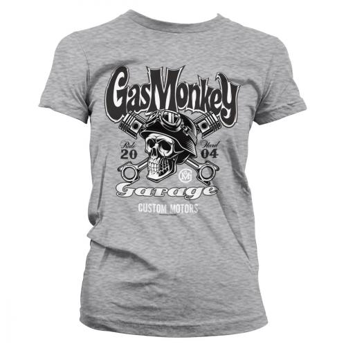 Triko dámské Gas Monkey Garage Skull - světle šedé