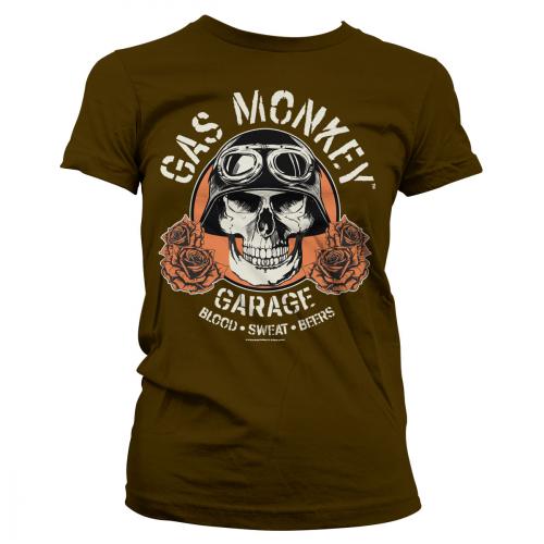 Tričko dámske Gas Monkey Garage Skull - hnedé