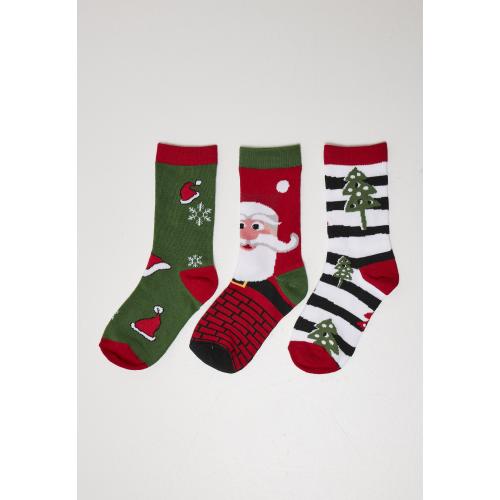 Ponožky Urban Classics Stripe Santa Christmas 3 páry (zelené, červené, bílé)