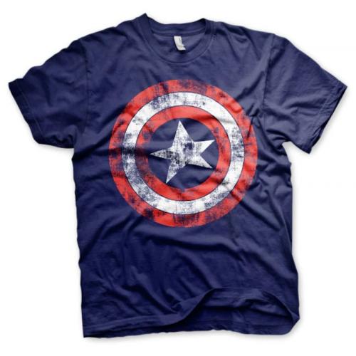 Tričko Captain America Distressed Shield - navy
