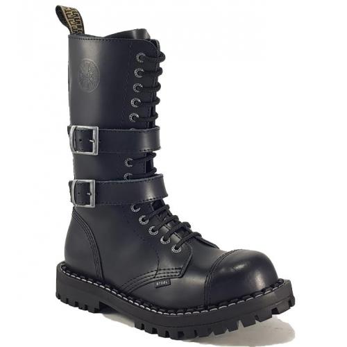 Topánky Steel 15-dierkové s 2 prackami a zipsom - čierne