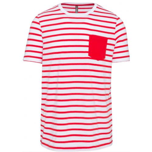 Pánske pruhované tričko s vreckom Kariban - červené-biele