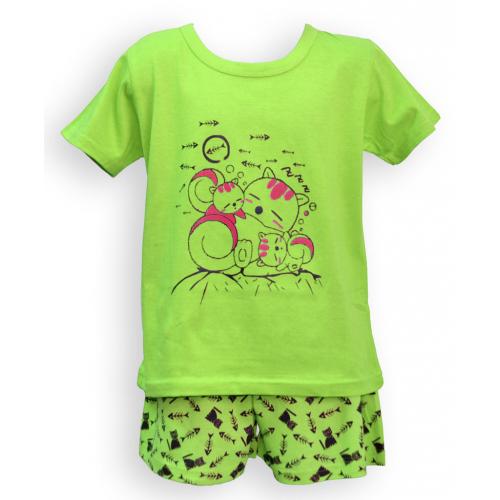 Detské pyžamo s krátkym rukávom Londog Cats - zelené