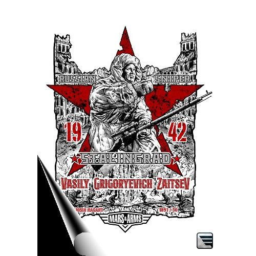 Plakát Mars and Arms odstřelovač Zajcev - šedý-červený