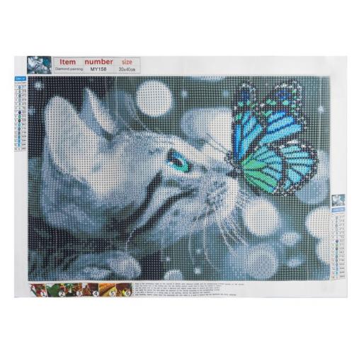 Diamantové malování 5D Kočka a motýl - barevné
