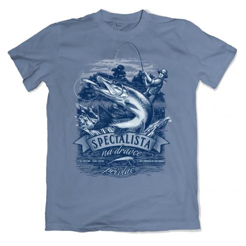 Tričko rybárske Bad Badger Štika - modré