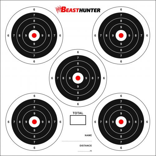 Terč Beast Hunter 17x17cm 5-target 100ks - biely-čierny