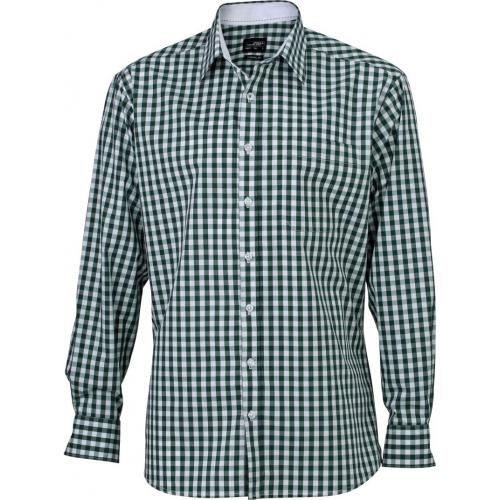 Košeľa kockovaná James & Nicholson 617 - tmavo zelená-biela