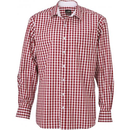 Košeľa kockovaná James & Nicholson 617 - tmavo červená-biela