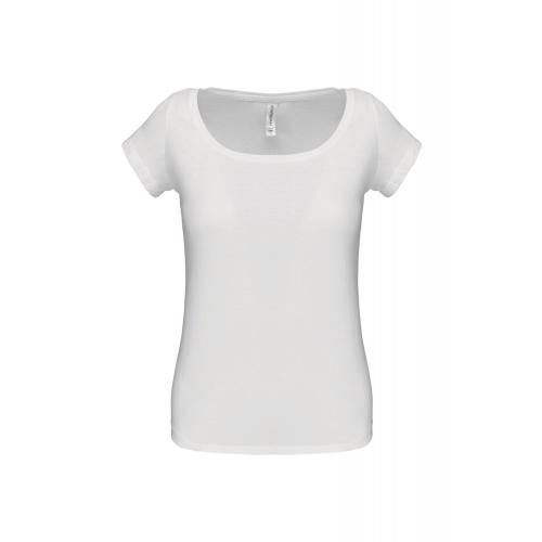 Dámske tričko Kariban s lodičkovým výstrihom - biele