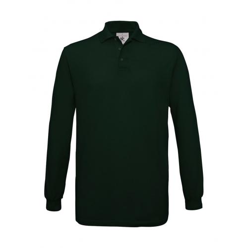 Pánské polo tričko B&C Safran s dlouhým rukávem - tmavě zelené