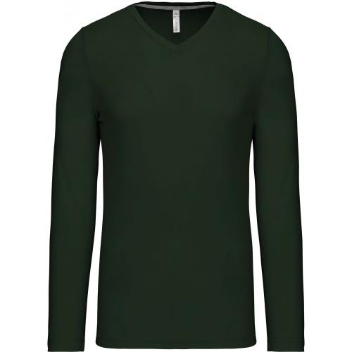 Pánske tričko Kariban dlhý rukáv V-neck - tmavo zelené