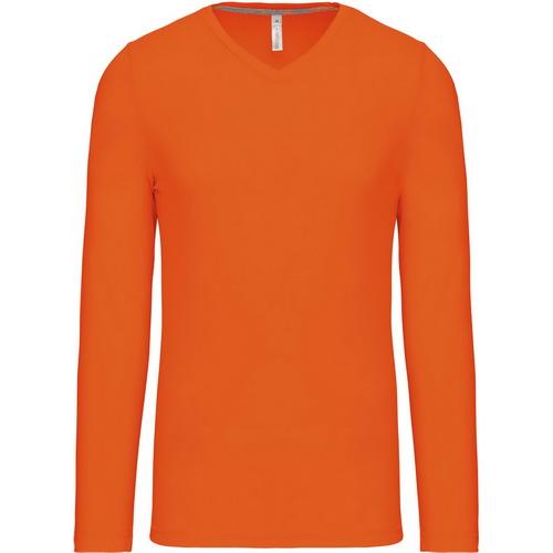 Pánské tričko Kariban dlouhý rukáv V-neck - oranžové