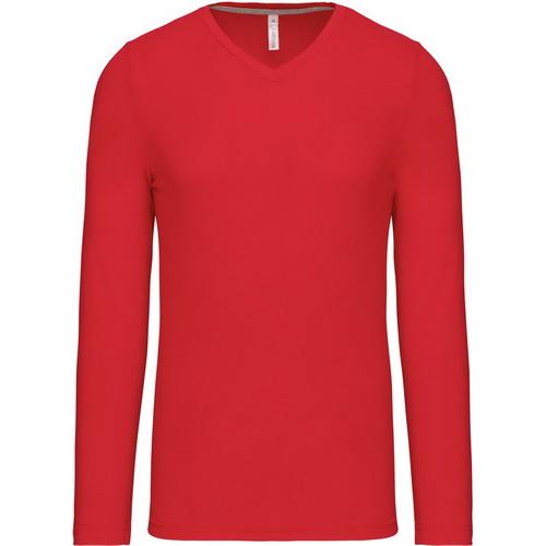 Pánske tričko Kariban dlhý rukáv V-neck - červené