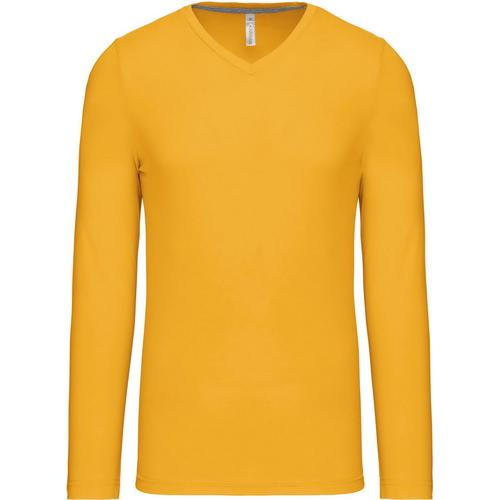 Pánske tričko Kariban dlhý rukáv V-neck - žlté