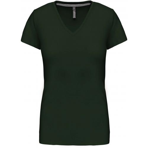 Dámské tričko Kariban V-neck s krátkým rukávem - tmavě zelené