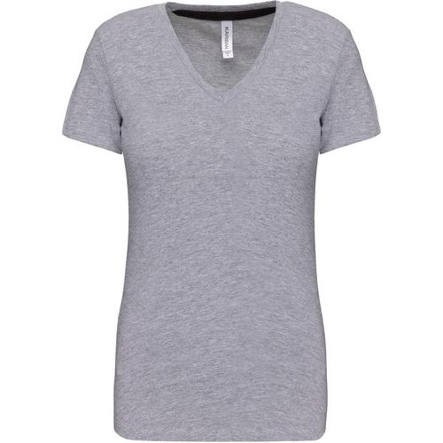 Dámské tričko Kariban V-neck s krátkým rukávem - šedé