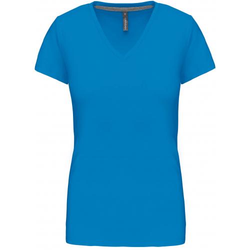 Dámske tričko Kariban V-neck s krátkym rukávom - stredne modré