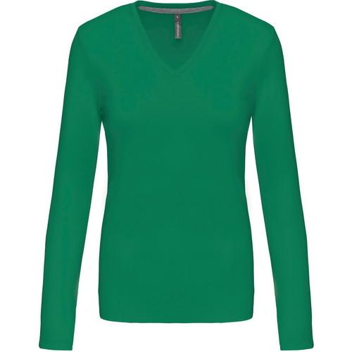 Dámske tričko Kariban dlhý rukáv V-neck - zelené