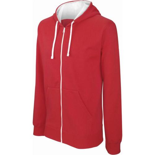 Dámska mikina Kariban Contrast Hooded Sweatshirt - červená-biela