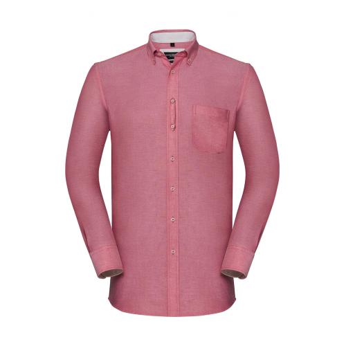 Košile pánská Rusell Collection s dl. ruk.Tailored Washed Oxford - červená