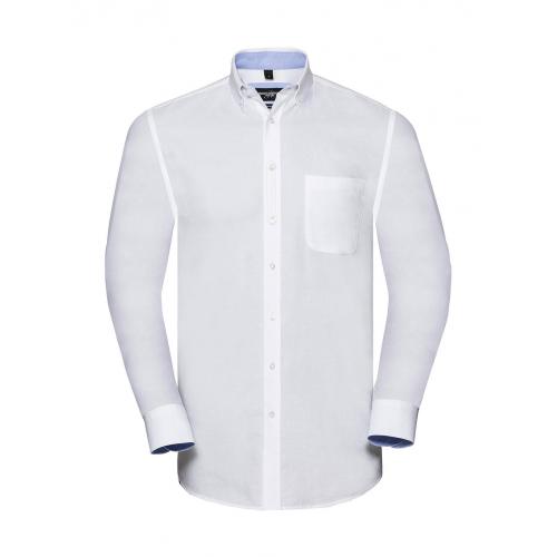 Košeľa pánska Rusell Collection s dl. ruk.Tailored Washed Oxford - biela