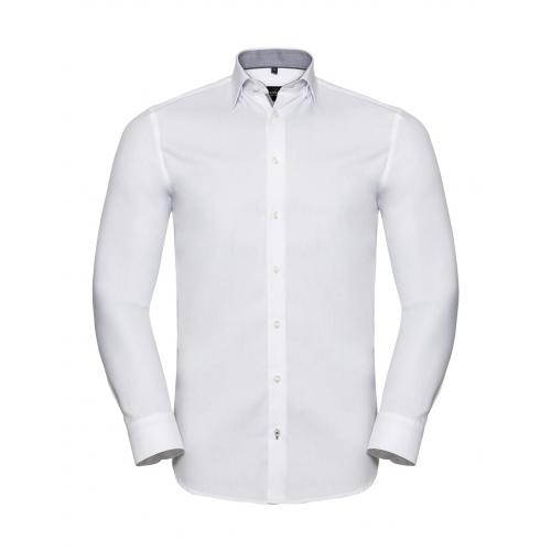 Košile pánská dlouhý rukáv Rusell Tailored Contrast - bílá